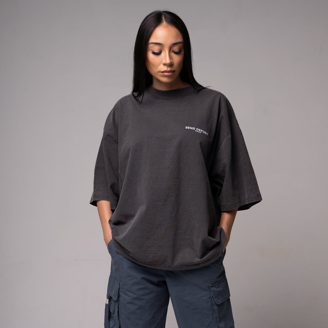 Womens Send Deposit Oversized Drop Shoulder T Shirt - Concrete