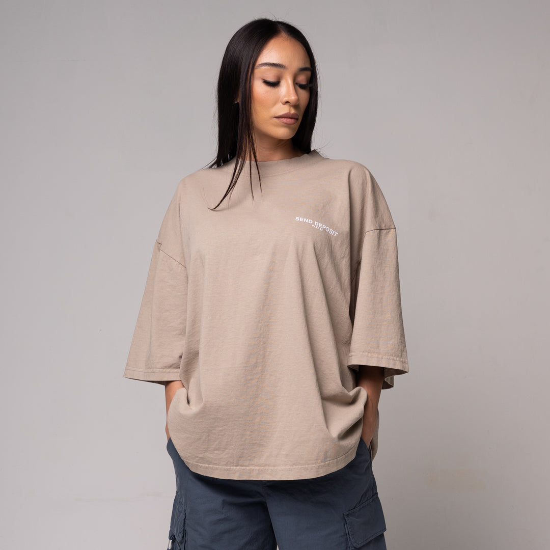 Womens Send Deposit Oversized Drop Shoulder T Shirt - Sand